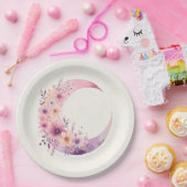 Roze halve maan met  bloemen papieren bordje (Feest)