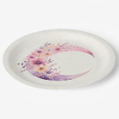 Roze halve maan met  bloemen papieren bordje (Gekanteld)