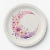 Roze halve maan met  bloemen papieren bordje (Voorkant)