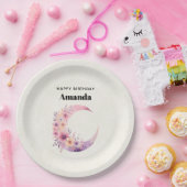 Roze halve maan met  bloemen papieren bordje (Feest)