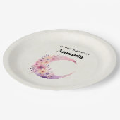 Roze halve maan met  bloemen papieren bordje (Gekanteld)