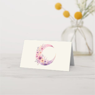 Roze halve maan met bloemen plaatskaartje