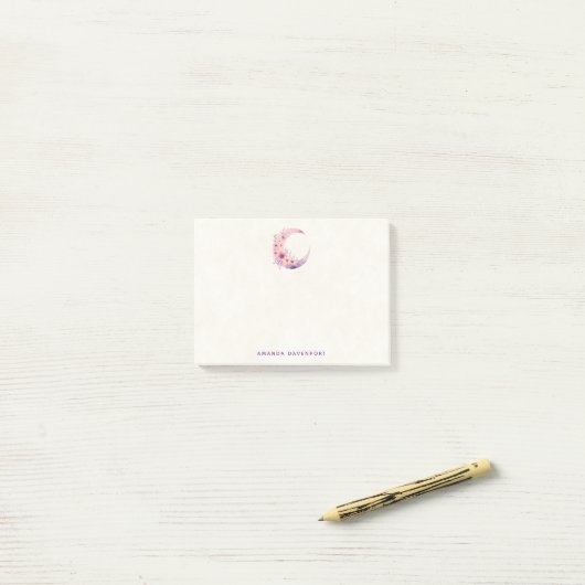 Roze halve maan met  bloemen post-it® notes (Op bureau)