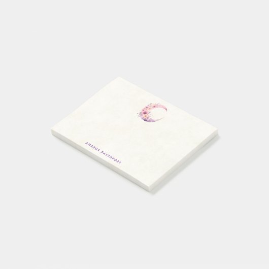 Roze halve maan met  bloemen post-it® notes (Schuin)