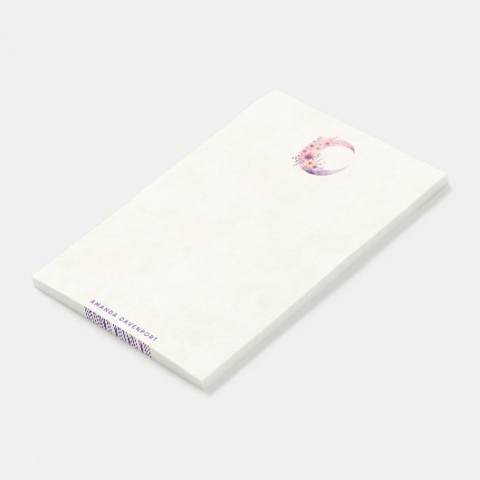 Roze halve maan met bloemen post-it® notes (Schuin)