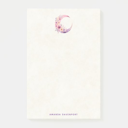 Roze halve maan met bloemen post-it® notes (Voorkant)