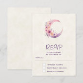 Roze halve maan met  bloemen RSVP kaartje (Voorkant / Achterkant)