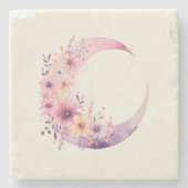 Roze halve maan met  bloemen stenen onderzetter (Voorkant)