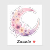 Roze halve maan met  bloemen sticker (Vel)