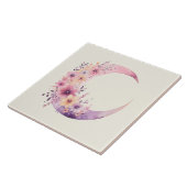 Roze halve maan met  bloemen tegeltje (Zijkant)