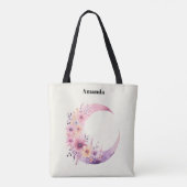Roze halve maan met  bloemen tote bag (Achterkant)