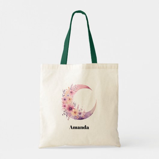Roze halve maan met bloemen tote bag (Achterkant)