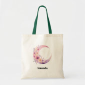 Roze halve maan met  bloemen tote bag (Voorkant)