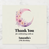 Roze Halve Maan met  Bloemen Verjaardag Bier Etiket (Enkel label)