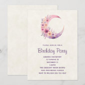 Roze Halve Maan met  Bloemen Verjaardag Kaart (Voorkant / Achterkant)
