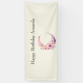 Roze Halve Maan met  Bloemen Verjaardag Spandoek (Verticaal)