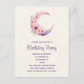 Roze Halve Maan met  Bloemen Verjaardag Uitnodiging Briefkaart (Voorkant)