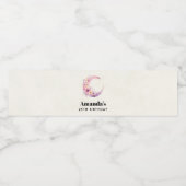 Roze Halve Maan met  Bloemen Verjaardag Waterfles Etiket (Enkel label)