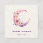 Roze halve maan met  bloemen vierkante visitekaartje (Voorkant)