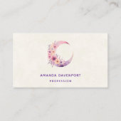Roze halve maan met  bloemen visitekaartje (Voorkant)