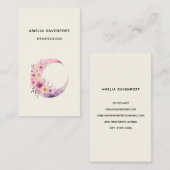 Roze halve maan met  bloemen visitekaartje (Voorkant / Achterkant)