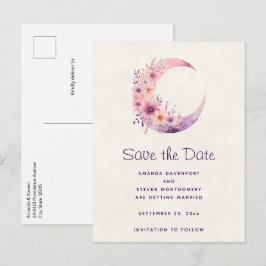 Roze Halve Maan met  Bloemen Wedding Aankondigingskaart