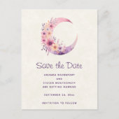 Roze Halve Maan met  Bloemen Wedding Aankondigingskaart (Voorkant)