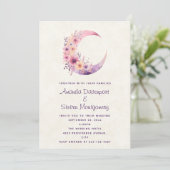 Roze Halve Maan met  Bloemen Wedding Kaart (Staand voorkant)