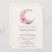 Roze Halve Maan met  Bloemen Wedding Kaart (Voorkant / Achterkant)