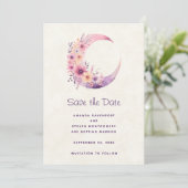 Roze Halve Maan met  Bloemen Wedding Save The Date (Staand voorkant)