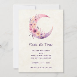 Roze Halve Maan met  Bloemen Wedding Save The Date