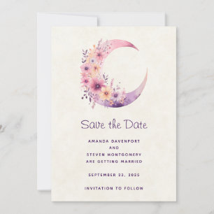 Roze Halve Maan met  Bloemen Wedding Save The Date