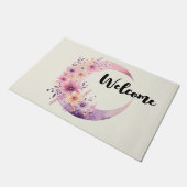 Roze Halve Maan met Bloemen Welkom Deurmat (Schuin)