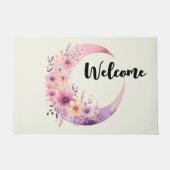 Roze Halve Maan met Bloemen Welkom Deurmat (Voorkant)