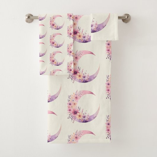 Roze halve maan met bloemenpatroon bad handdoek (Insitu)