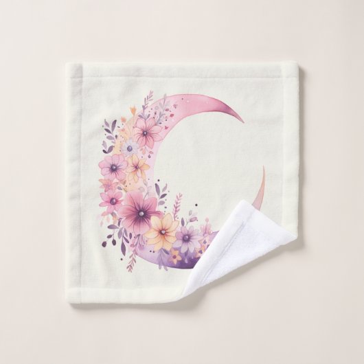 Roze halve maan met bloemenpatroon bad handdoek (Wasdoekje)