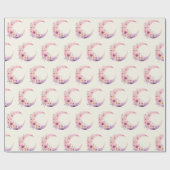 Roze halve maan met  bloemenpatroon cadeaupapier (Vlak)