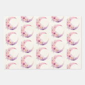 Roze halve maan met  bloemenpatroon inpakpapier vel (Voorkant 3)