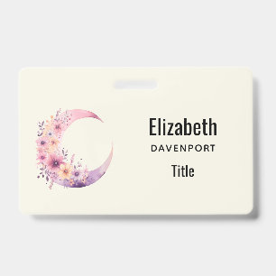 Roze Halve Maan met Mooie Bloemen Badge