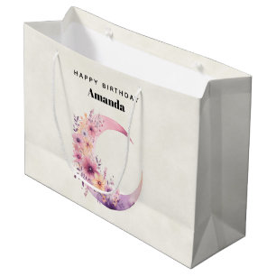 Roze Halve Maan met Mooie Bloemen Groot Cadeauzakje