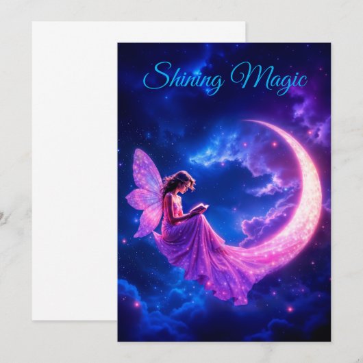 Roze halve maan sprookje sterrenhemel kunst aankondiging (Voorkant / Achterkant)