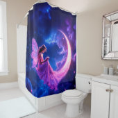 Roze halve maan sprookje sterrenhemel kunst douchegordijn (In situ)