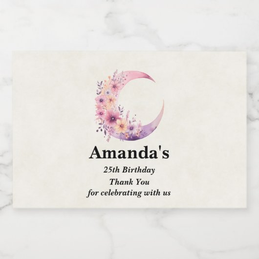 Roze Halve Maan Verjaardag Bedankt Sparkling Wijnetiket (Enkel label)