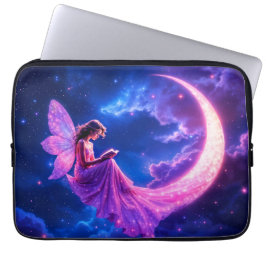 Roze halvemaan sprookje sterrenhemel kunst laptop sleeve