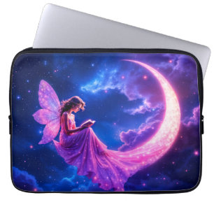 Roze halvemaan sprookje sterrenhemel kunst laptop sleeve