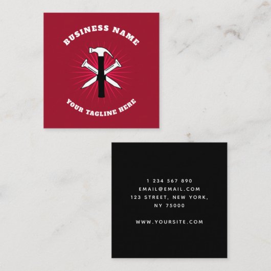 Roze hamer- en nagelbouwgereedschap Handyman Vierkante Visitekaartje (Voorkant / Achterkant)