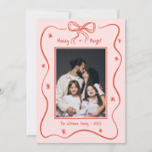 Roze  Hand-Drawn Bow Lijst Foto Kerst Feestdagenkaart (Voorkant)