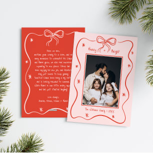Roze Hand-Drawn Bow Lijst Foto Kerst Feestdagenkaart
