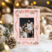 Roze Hand-Drawn Bow Lijst Foto Kerst Feestdagenkaart