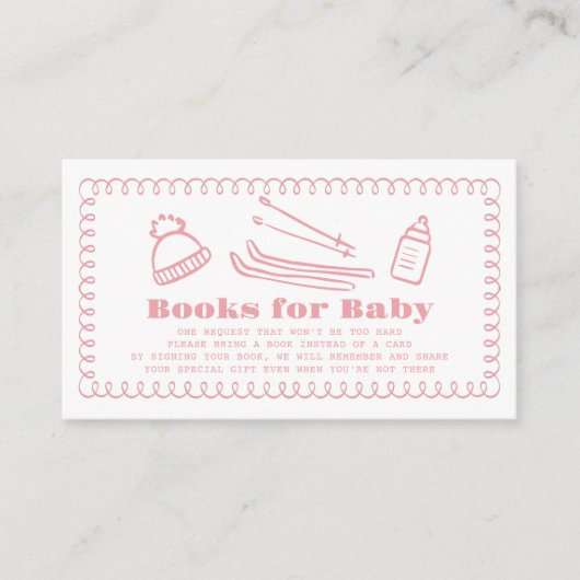 Roze Hand-Drawn Ski Baby Book Verzoek Informatiekaartje (Voorkant)